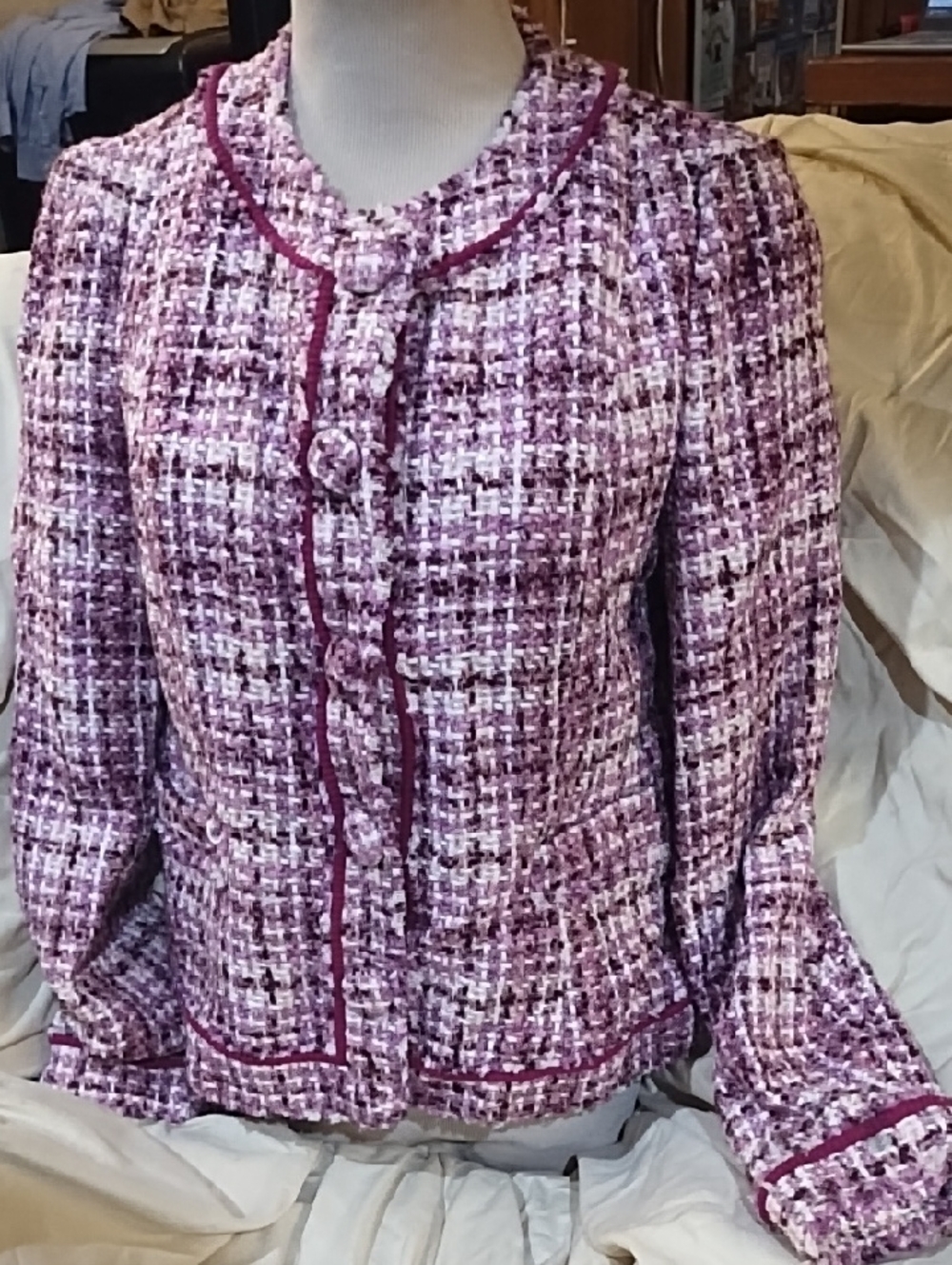 Express Design Studio Tweed Jacket with Magenta Trim